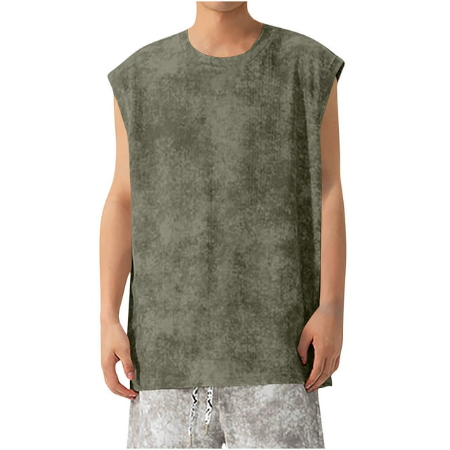 aidice Plus Size Tops for Men Summer Crewneck Sleeveless Loose Shirts Casual Solid Color Tank Tops