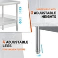 thumbnail image 3 of Jocisland 30x72in Stainless Steel Table, Kitchen Prep Table with Adjustable Undershelf, NSF Certified Metal Surface for Kitchen, Restaurant, Hotel, 3 of 9