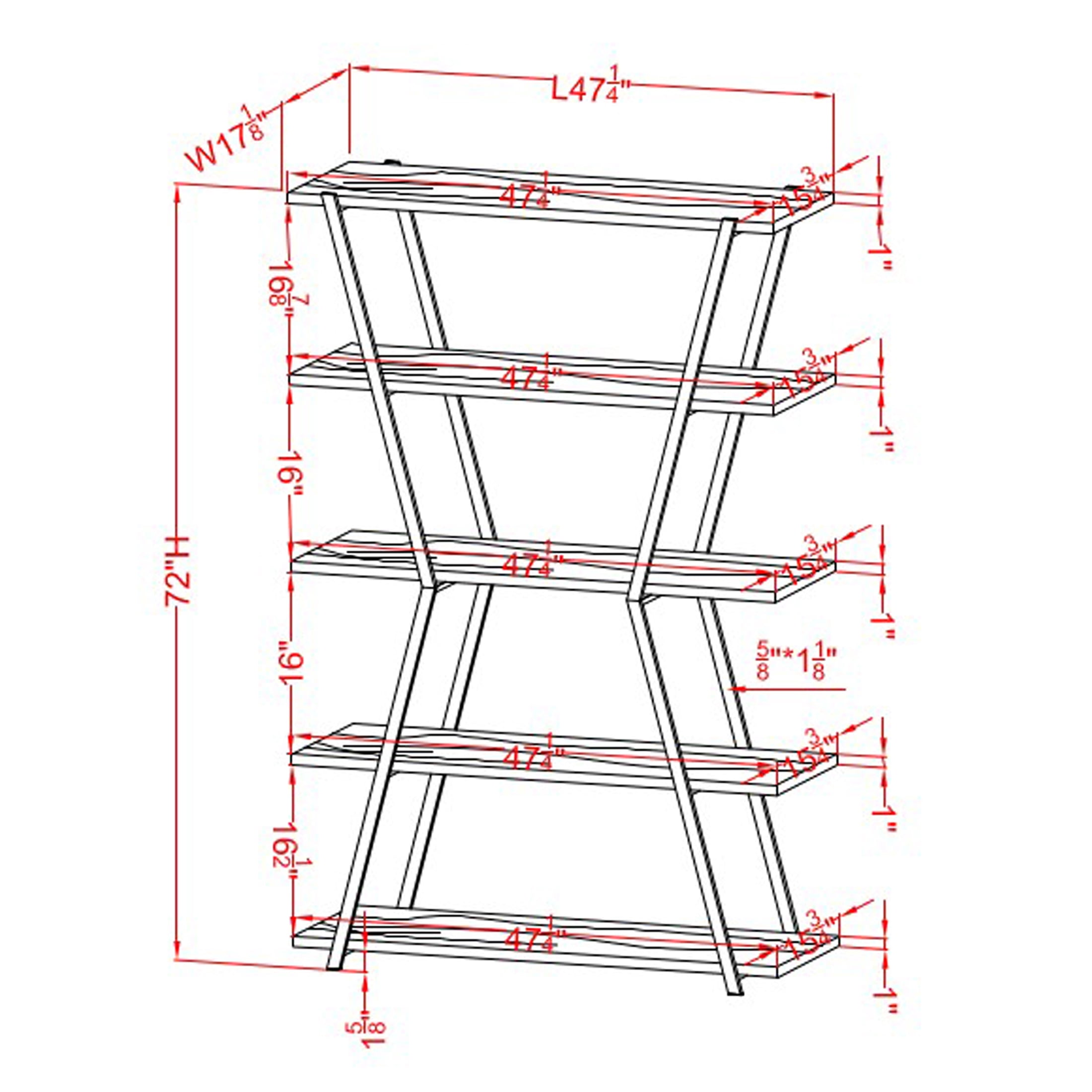 Furniture of America Ketano 5-Shelf Bookcase, Chrome