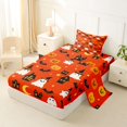 thumbnail image 2 of Homewish Cute Halloween Ghost Witch Twin Sheets,Pumpkin Haunted House Pattern Bedding,Orange Black,3pcs,1 Fitted Sheet and 1 Pillowcase, 2 of 6