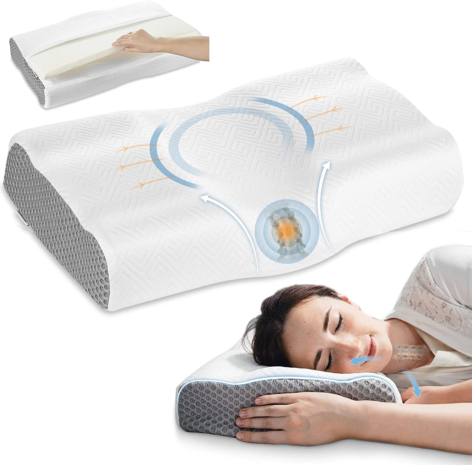 Memory Foam Breathe Sleep Pillow Contour Cervical Orthopedic Neck Bed Support US 