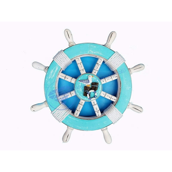 Nagina International Ocean Blue Home Decorative Maritime Ship Wheel - Seagull - Pirate Home Decor Wall Hanging Gifts (12 Inches)