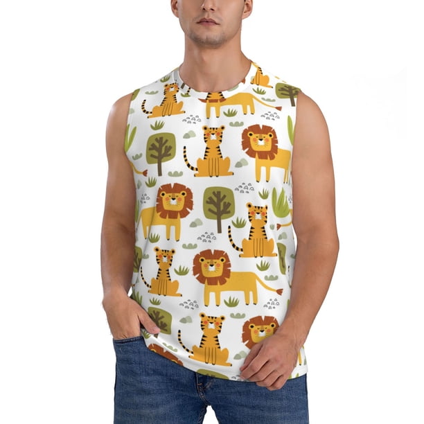 Fotbe Tiger Lion Men's Camiseta sin Mangas Estampada para Hombres, Playera Casual para Gimnasio, Entrenamiento, Playa-Large