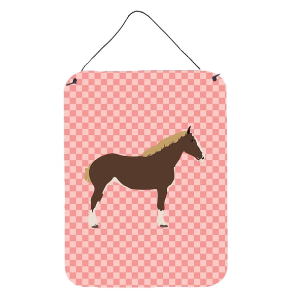 Caroline's Treasures BB7906DS1216 Percheron Horse Pink Check Wall or Door Hanging Prints, 12x16, multicolor