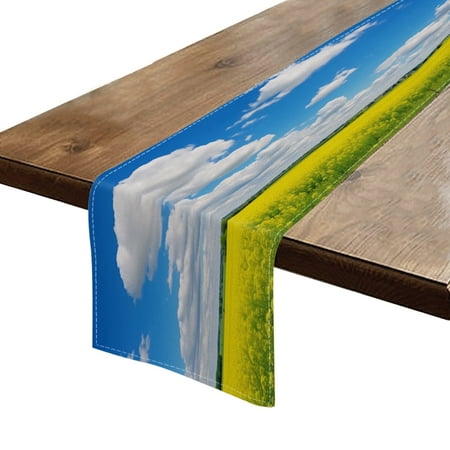 

BaHomeck Table Runner 13*72 In Set Of 1 Vast Field Of Rapeseed Flowers Under The Blue Sky High Density Cotton Linens Machine Washable Table Runner For Kitchen Dining Table Coffee Table Decor