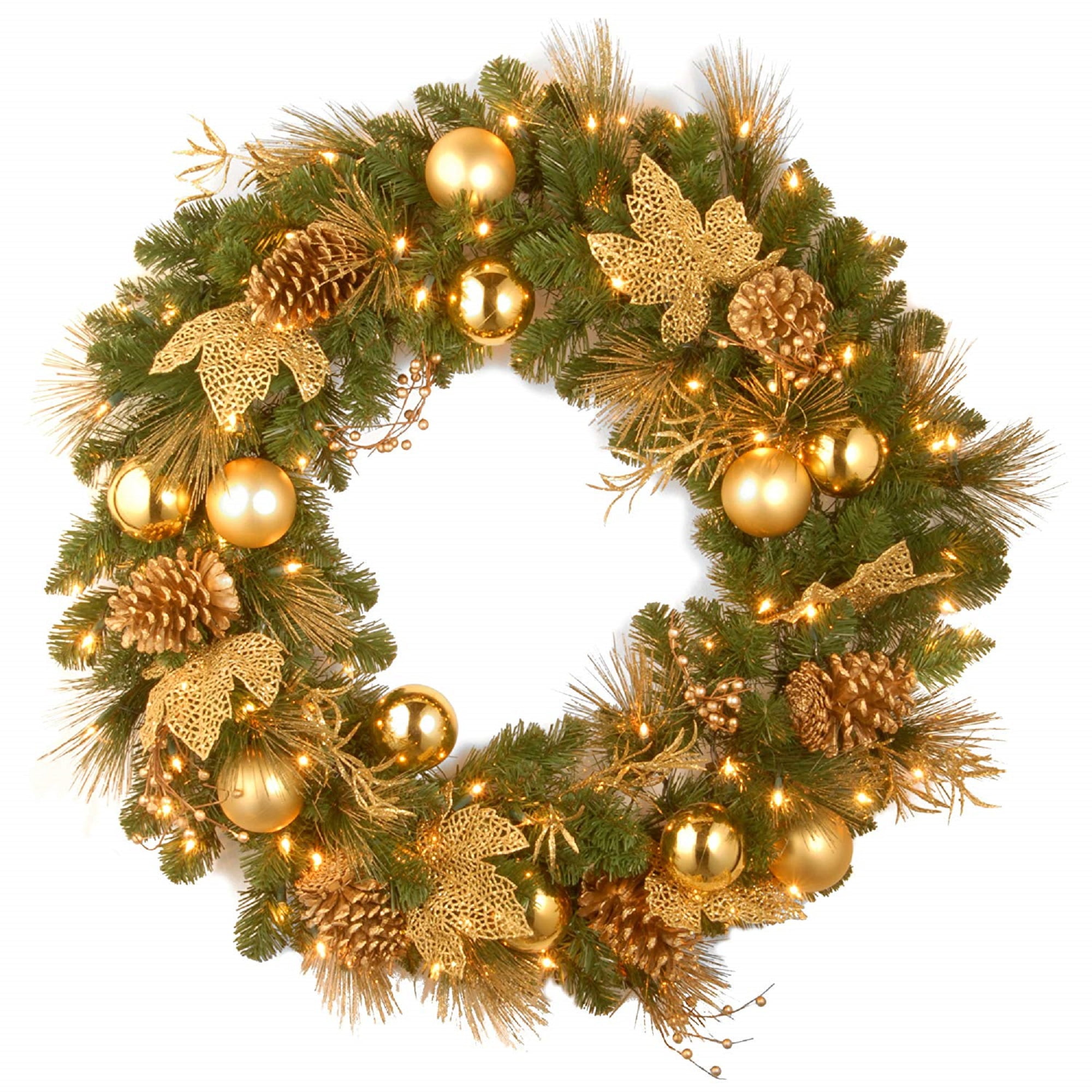 Pre-Lit Pine Cone and Ball Ornament Artificial Christmas Wreath - 36-Inch, Clear Lights