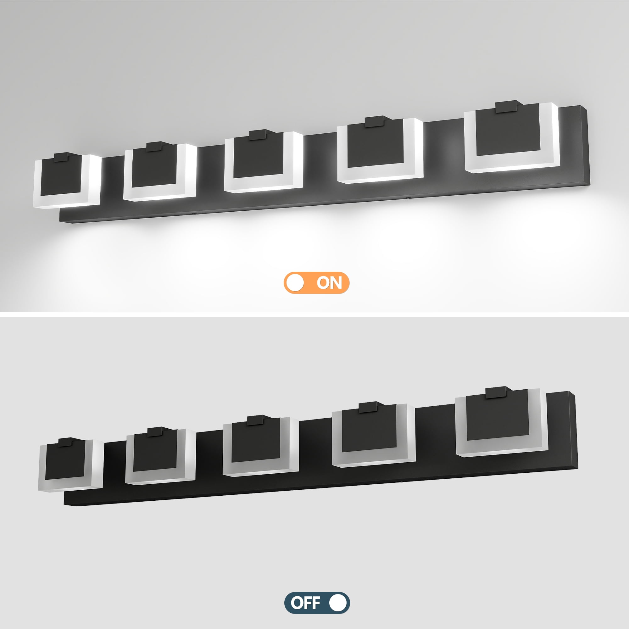 5 Lights Modern Black Vanity Light Up and Down Black Bathroom Lighting Fixtures LED Bathroom Wall Light Over Mirror 6000K