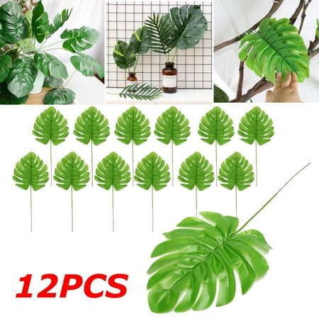 Branch Decor Aimeeli 12Pcs Artificial Turtle Leaf Palm Fern Plant Tree Branch Green Wedding Decor Bush ()