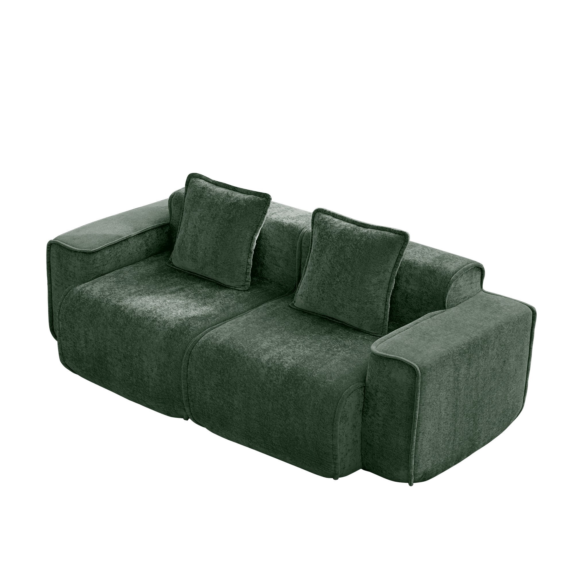 DEALTOPS 78.7" Modern 2-Seater Velvet Boneless Cloud Sofa Couch, Modular Loveseat with 2 Pillows, Sage Green