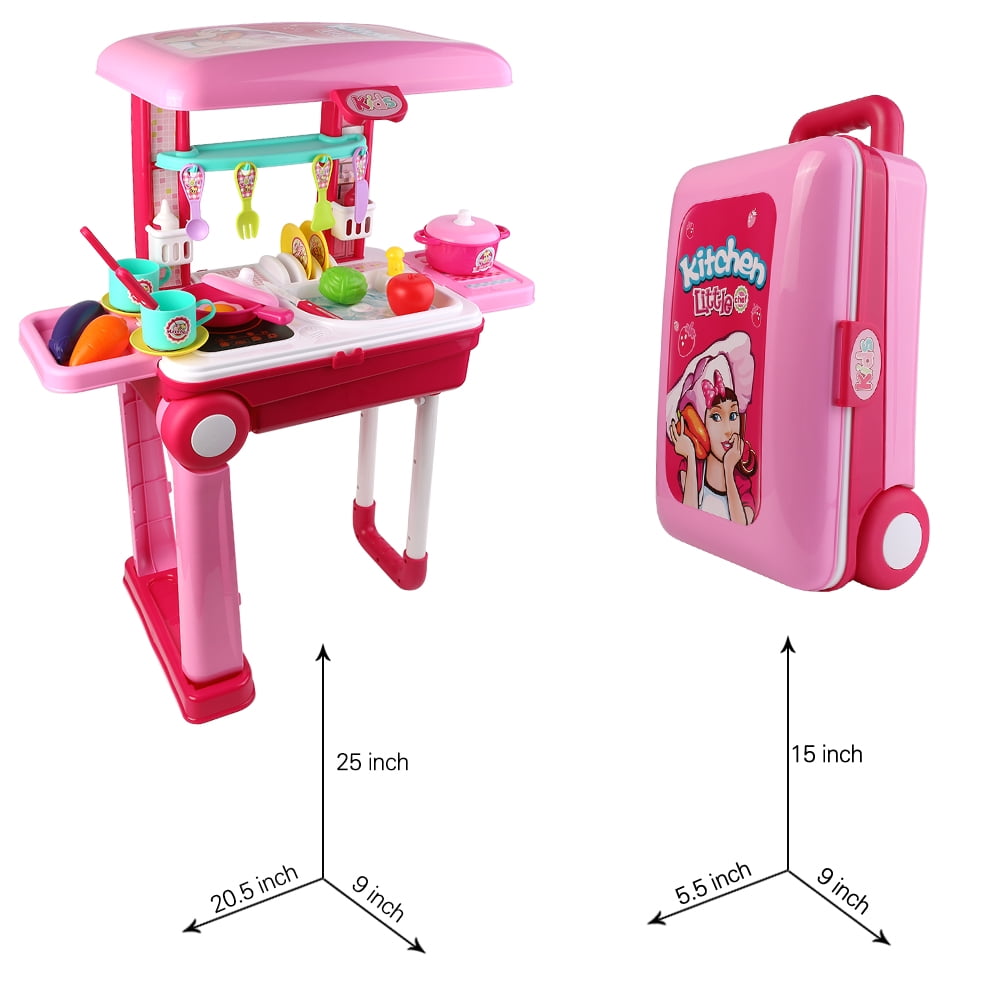 Serve N Go Kid's Kitchen Food Cart on Wheels Pretend Toy Playset