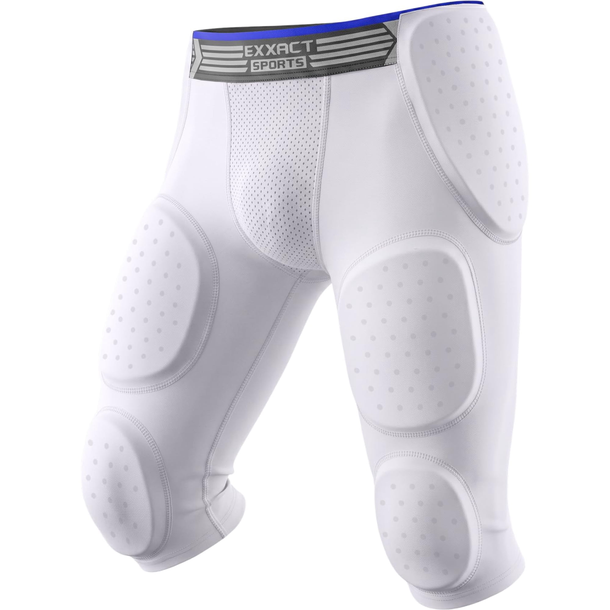 Exxact Sports Battle 7-Pad Youth Football Girdle with Cup Pocket, Lightweight Padded Compression Shorts with Integrated Ultra Flex Pads, Boys Girdle Football (White, YS)