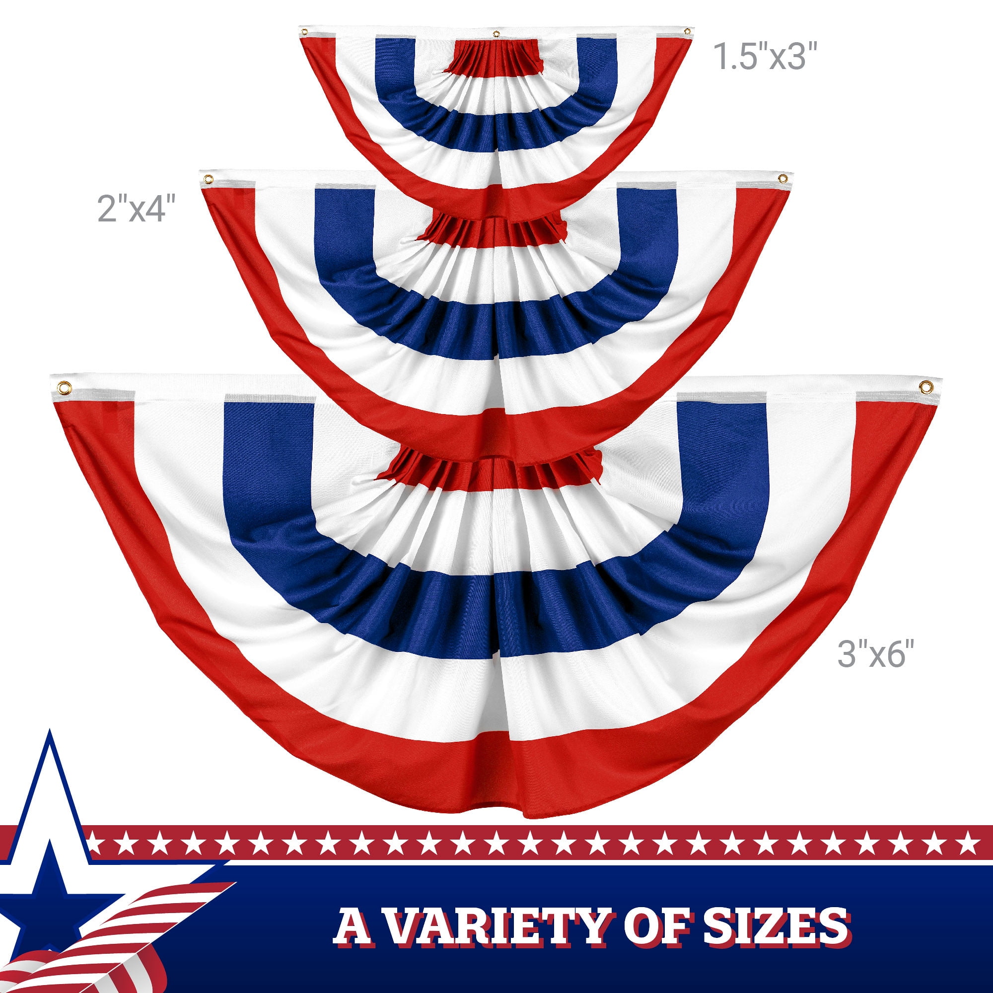 G128 5 Pack: American USA No Stars Pleated Fan Flag | 3x6 Ft | Printed 150D Polyester | Patriotic Decor, Indoor/Outdoor, Vibrant Colors, Brass Grommets, Thicker and More Durable Than 100D 75D