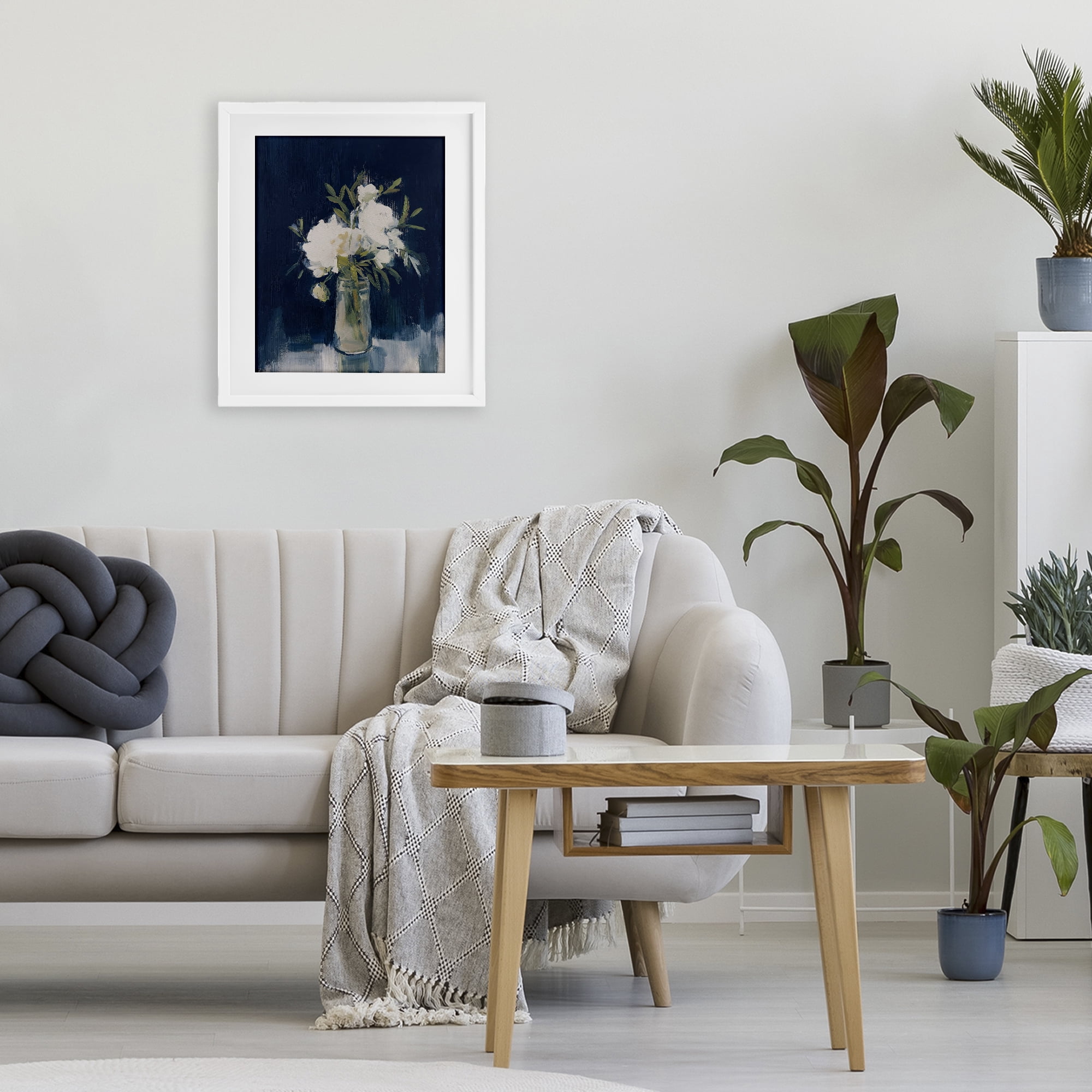 Stupell Industries Peonies On Blue Mirage White Framed Print Under Glass, design by Svetlana Aleynikova