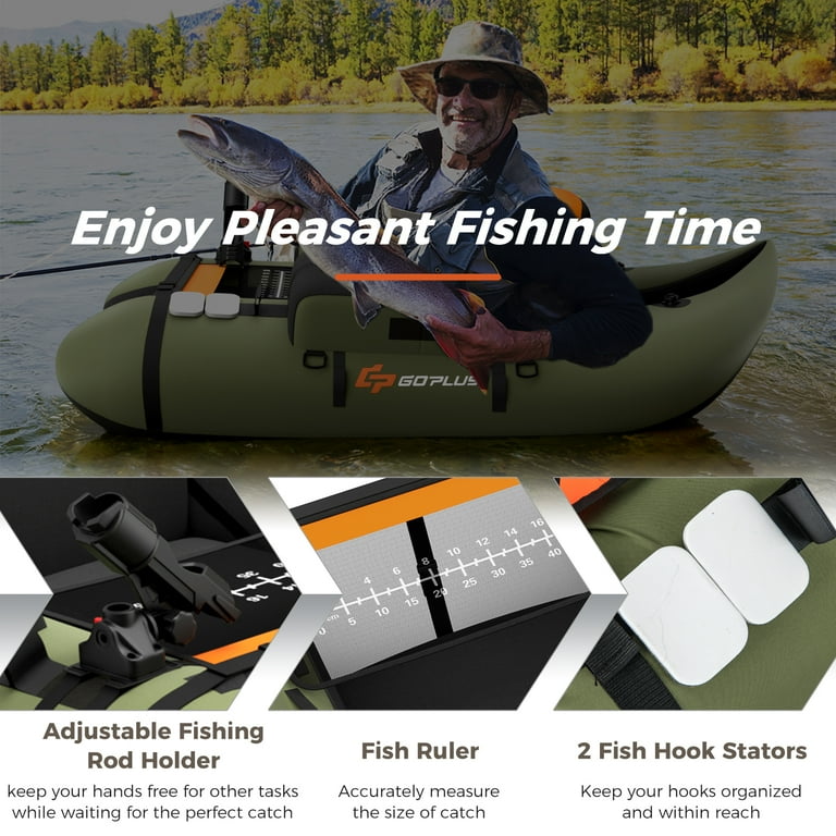 Goplus Inflatable Fishing Float Tube w/Pump & Storage Pockets & Fish Ruler  Green