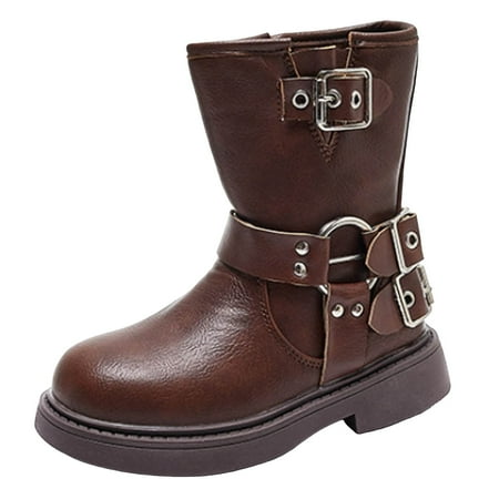 

Huesdet Girls Ankle Boots Kids Ruffle Dress Booties Fashion Side Zip Casual Shoes(Brown 7-8 Years)