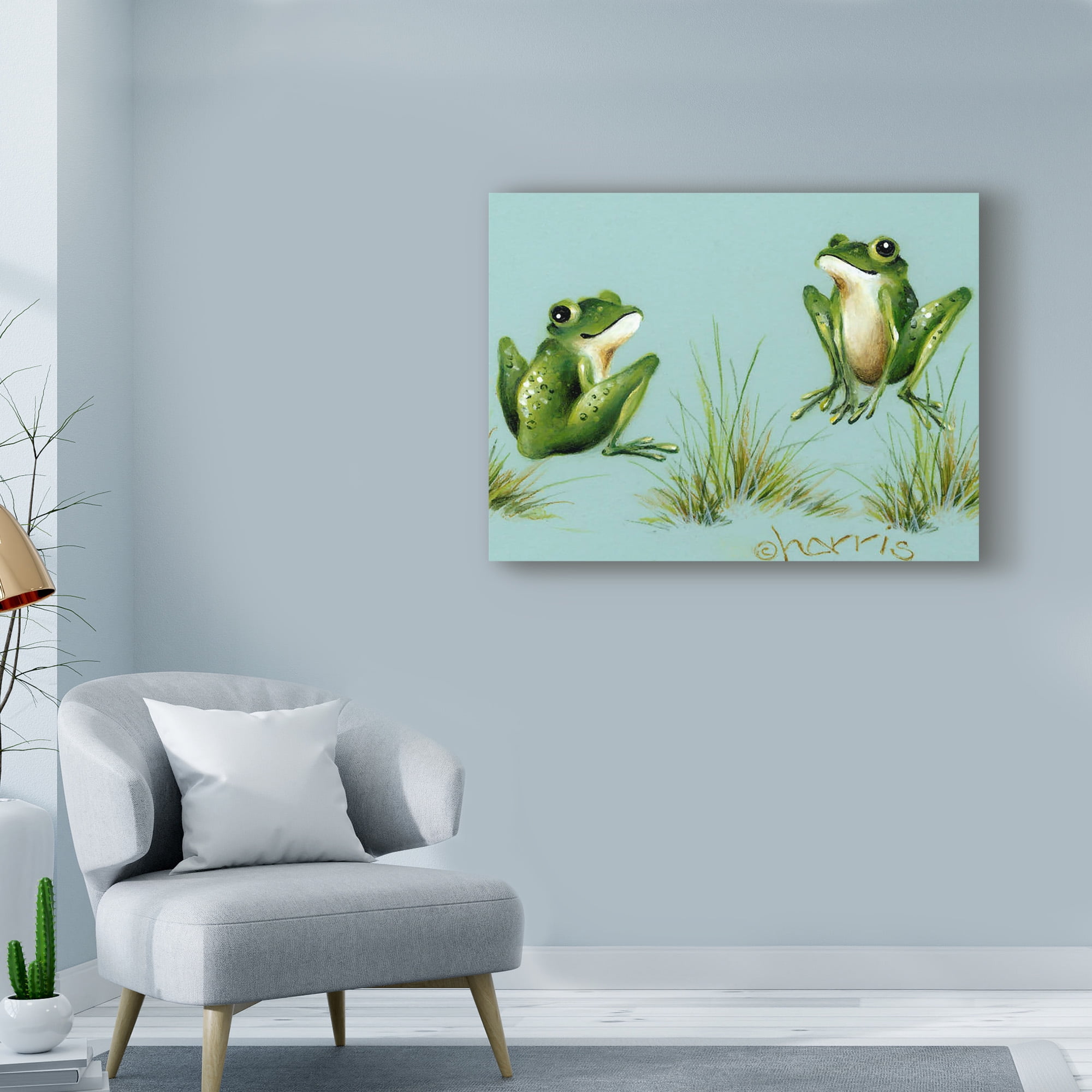 Trademark Fine Art 'April Showers Frogs With Grass' Canvas Art by Peggy Harris