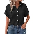 thumbnail image 3 of Blouses for Women Womens Tops Pleated Double Layer Chiffon Style Short Sleeve Relaxed Fit Everyday Office Daily Outfit Shirt, 3 of 6