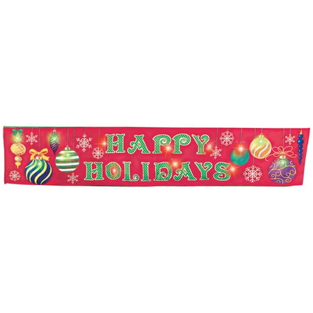 Happy Holidays Banner Lighted Red Outdoor Happy Holidays Banner with Colorful Ornament Accents, Battery Operated, Multi ()