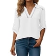 thumbnail image 2 of Camisetas de Cuello en V de Manga Larga para Mujeres Blusas Casuales Vestidas con Cuello de Encaje Hueco, 2 of 9