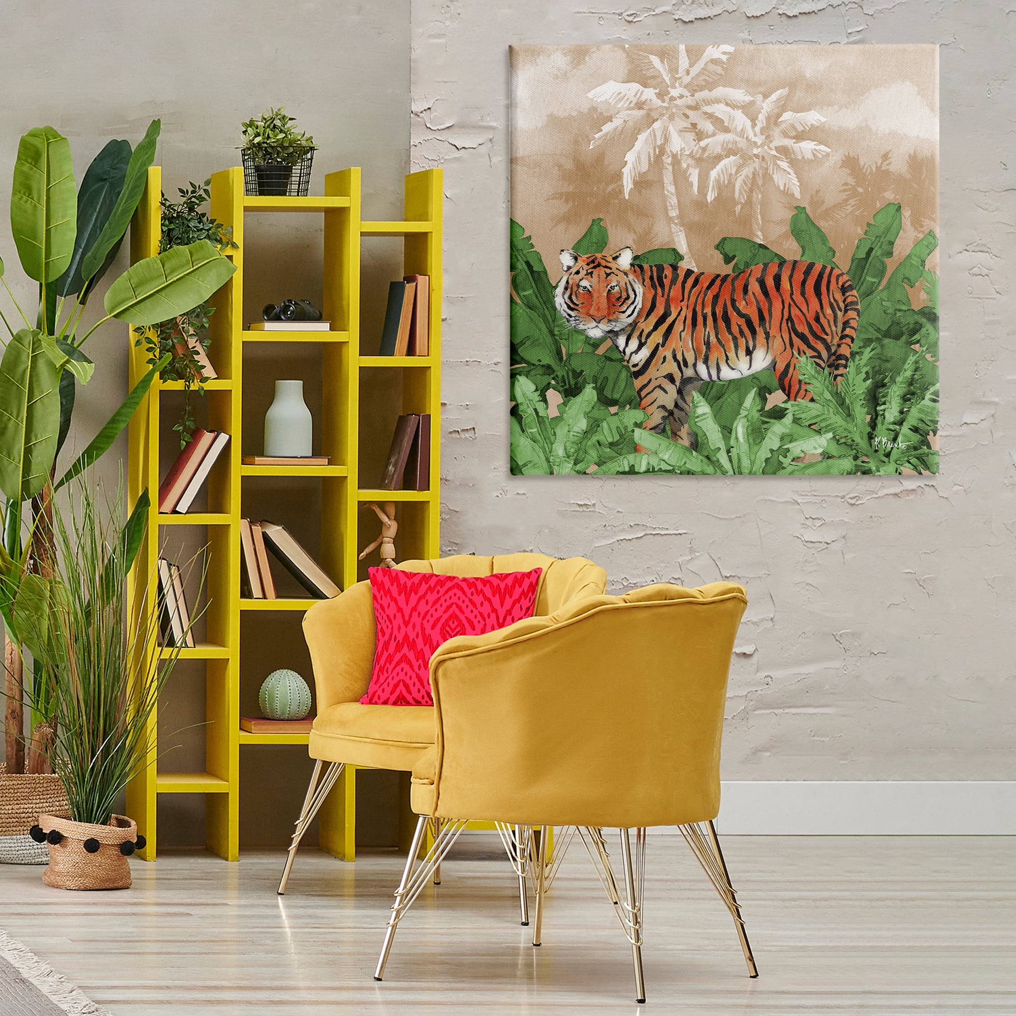 Stupell Industries Jungle Life Tiger Animals & Insects Painting Gallery Wrapped Canvas Art Print Wall Art, 36 x 36