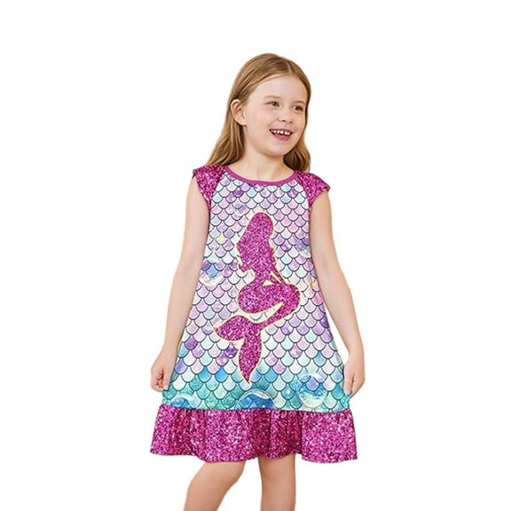 Chenglor Pajama Dress Girls Size 8-9 Years Hot Pink Matching Girls&Doll Nightgowns Princess Flutter Sleeve Pajamas Sleepwear Night Dresses