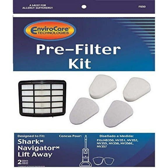 envirocare replacement vacuum filters for shark navigator lift-away nv350, nv351, nv352, nv355, nv356, nv356e, nv357 pre-filter kits (2 foam and 2 felt filters) 1 hepa filter