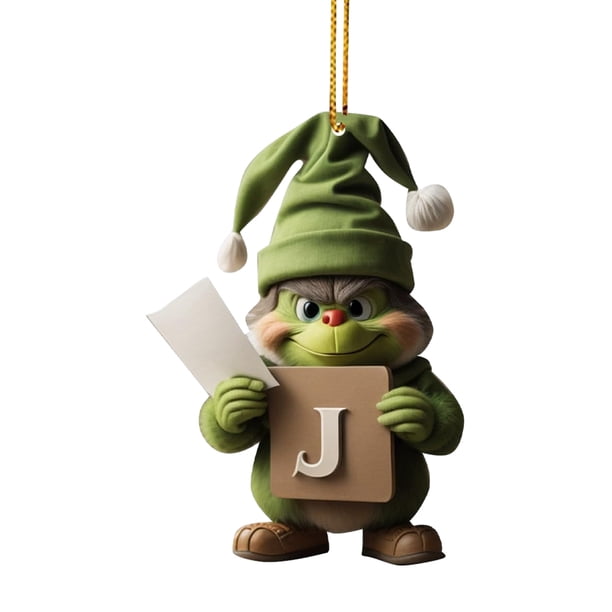 Decoración navideña colgante, árbol de Navidad, letras acrílicas de Grinch J para