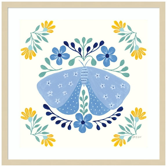 Amanti Art Folk Butterfly I Wood Framed Wall Art Print