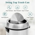 thumbnail image 4 of 17 Gallon/65 Liter Swing Top Trash Can, Stainless Steel Round Garbage Can, Commercial Grade Waste Container, Heavy Duty Rubbish Bin for Indoor Outdoor, Home Office, Restaurant, Silver, 4 of 7