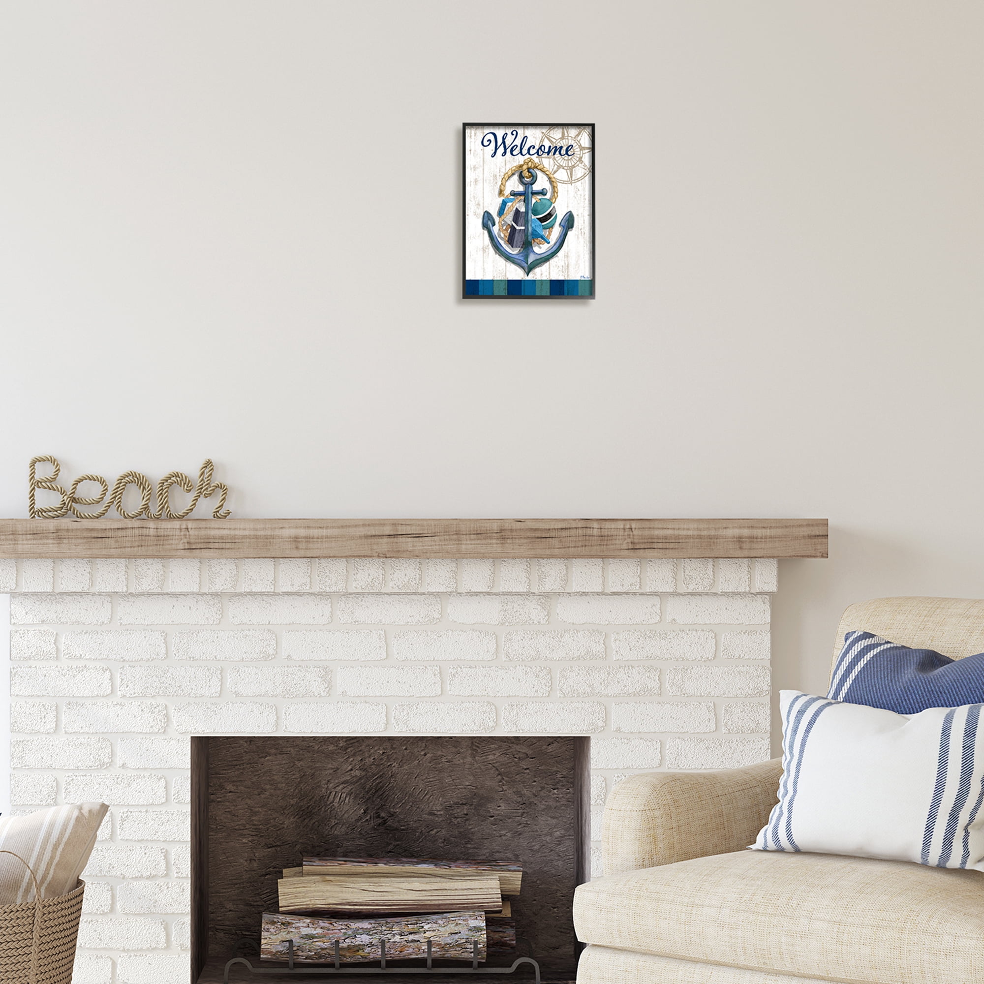 Stupell Industries Welcome Nautical Buoys Nature Painting Black Framed Art Print Wall Art, 11 x 14