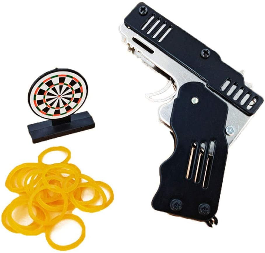 Mini Folding Pistol Keychain with Rubber Bands Metal Gun Toy Key Ring Key Chain 