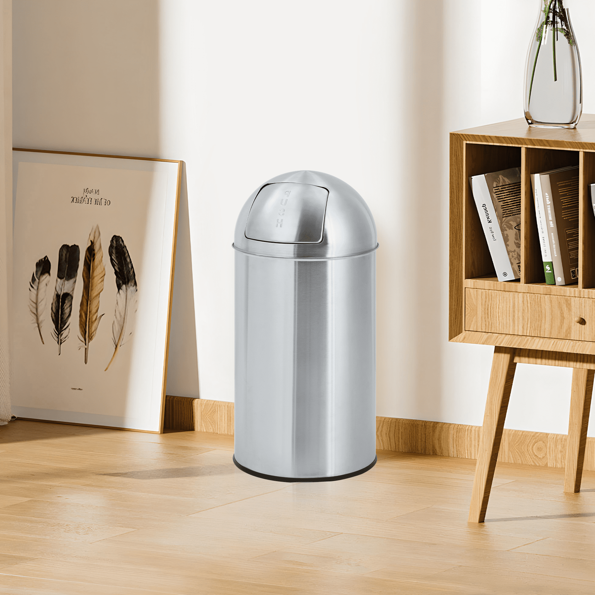 18.5 Gallon/70 L Tall Trash Can, Heavy Duty Stainless Steel Garbage Can with Push Lid, Outdoor Fingerprint-Proof Trash Bin with Removable Inner Metal Bucket for Commercial Use