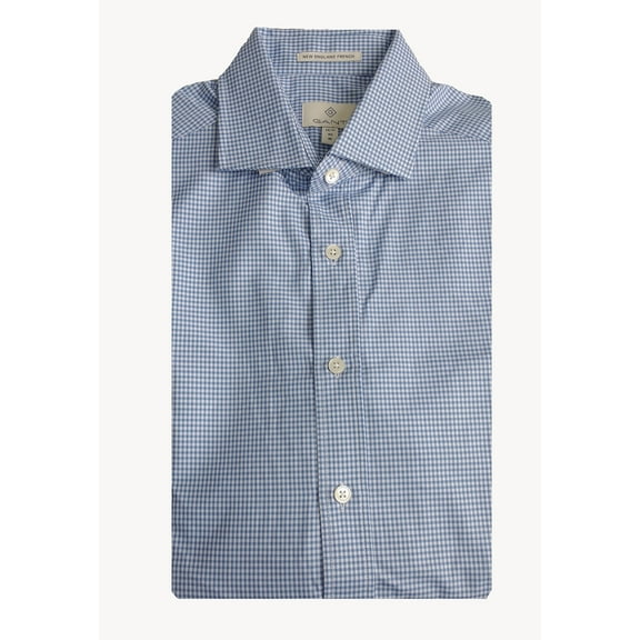 GANT DIAMOND G Men's Sky Luxe Twill Check Fitted Spread Shirt 369017 Sz 40