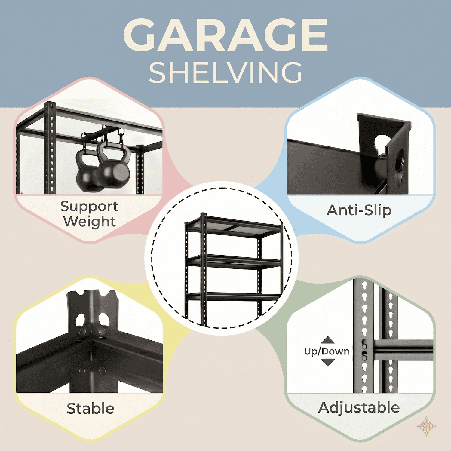 Xiweot Heavy Duty Garage Storage Shelves, 2000 lbs Metal Shelving Unit, 5 Tier Adjustable Garage Shelves, 60"H x 12" D x 28" W Freestanding Steel Shelving Rack for Basement, Pantry, Warehouse