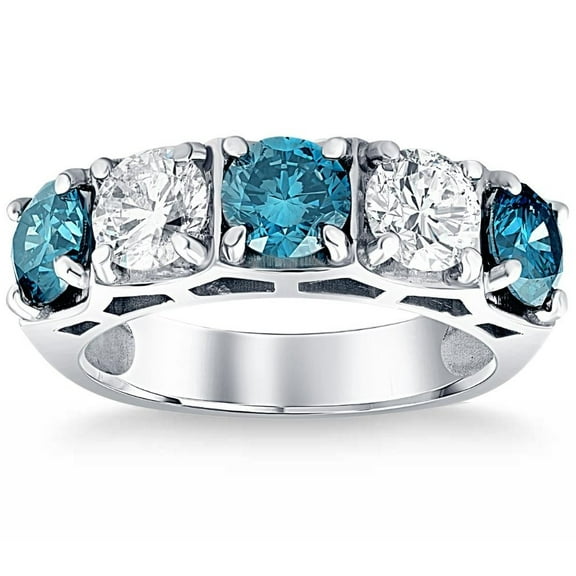 Pompeii 3 1/4Ct Blue Diamond Wedding Ring White Gold Lab Grown Anniversary 5-Stone Band
