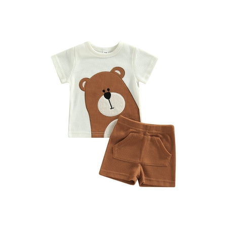 

Binpure Baby Short Pants Suits Short Sleeve Cartoon Bear Tops + Solid Color Shorts Set