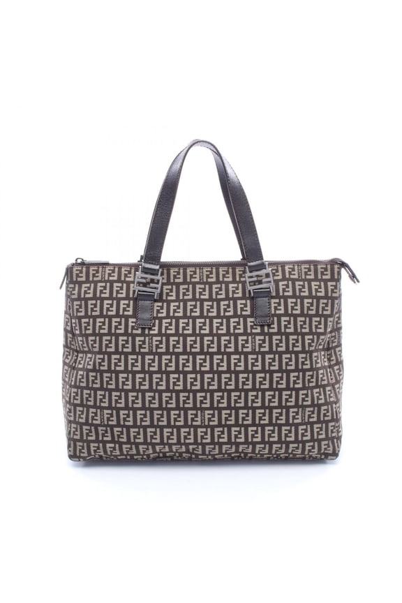 Pre-Owned Fendi Zucchino Tote Bag Handbag, Canvas and Leather, Women's, Brown/Beige