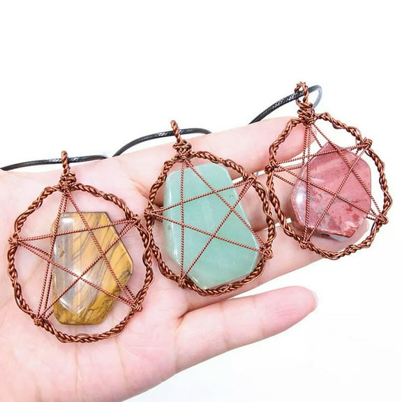 HOOUN 5pcs Mix Stone Irregular Healing Life Tree Wire Wrapped Pendant Charkra Reiki