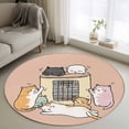 thumbnail image 2 of Pink Brown Cute Cat Round Area Rugs Collection 4', Cartoon Funny Heater Cats Non Slip Indoor Circular Throw Runner Rug Floor Mat Carpet for Living Room Dining Table Bedroom Nursery, 2 of 9