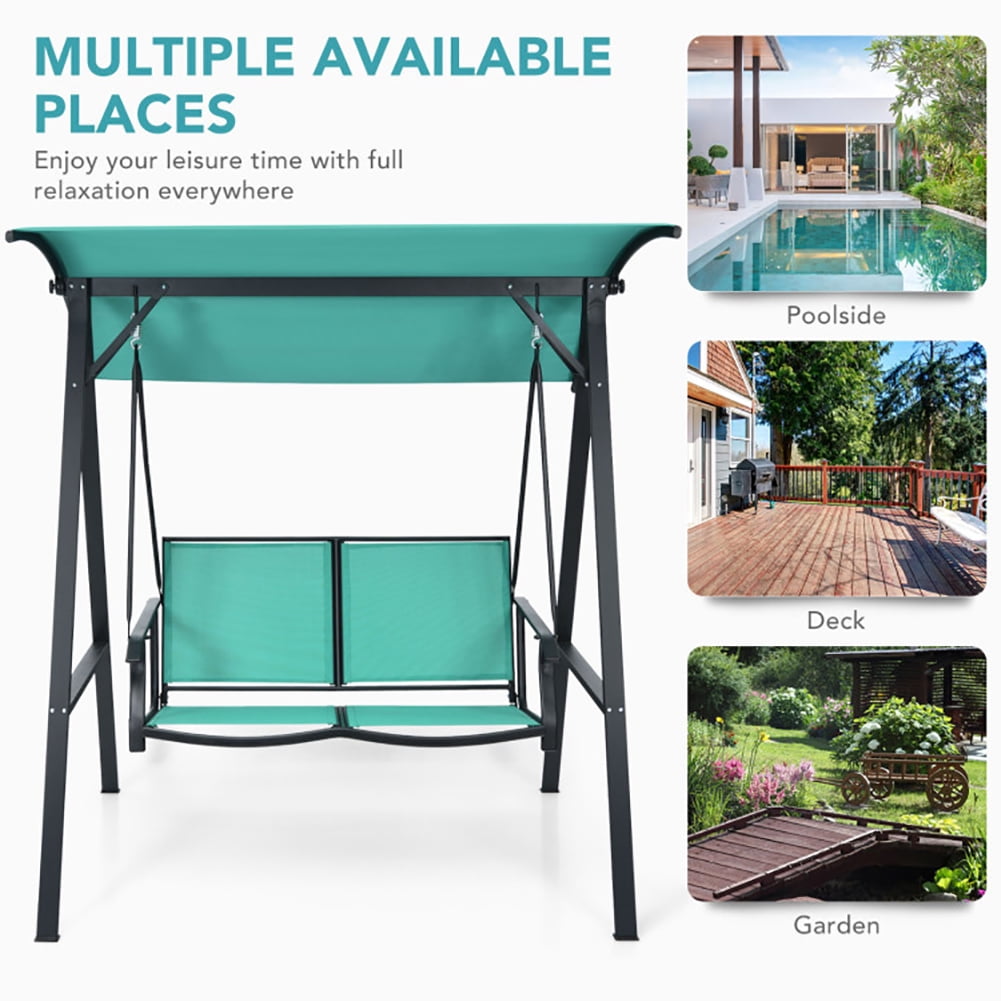 Aimee Lii 2 Person Patio Swing with Weather Resistant Glider and Adjustable Canopy, Outdoor Swing Chair, Green