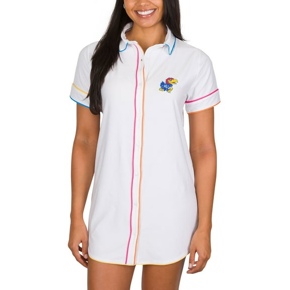 Women's Concepts Sport White Kansas Jayhawks Flutter Knit Button-Up Nightshirt