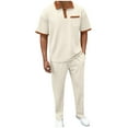 thumbnail image 2 of NTACZA Men's Pants Set Athletic Waffle Short Sleeve Tracksuits Mens Collared Color Block Sweatsuits 2X, 2 of 5