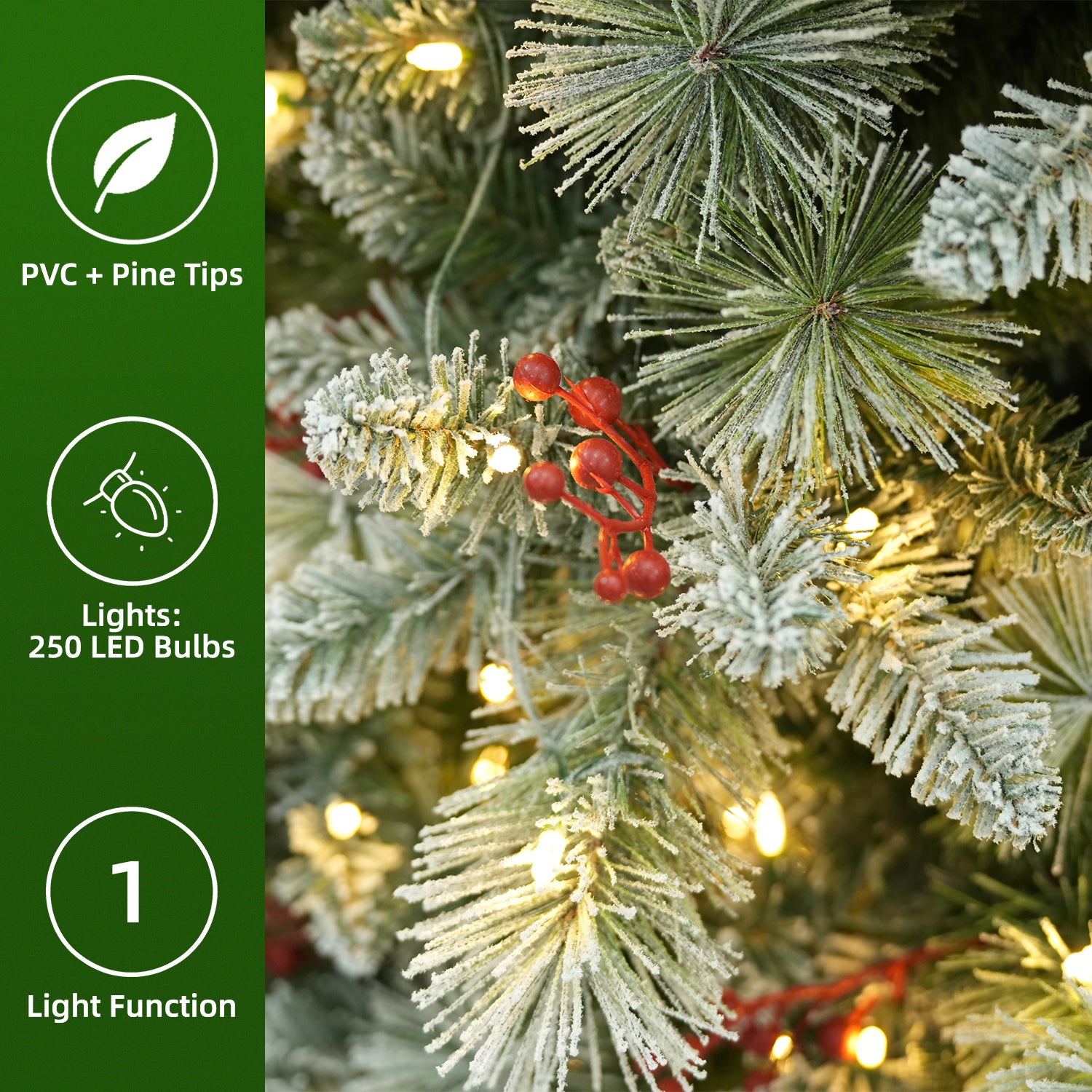 Vivatrees 6ft Prelit Flocked Christmas Tree with Red Berries photo 5