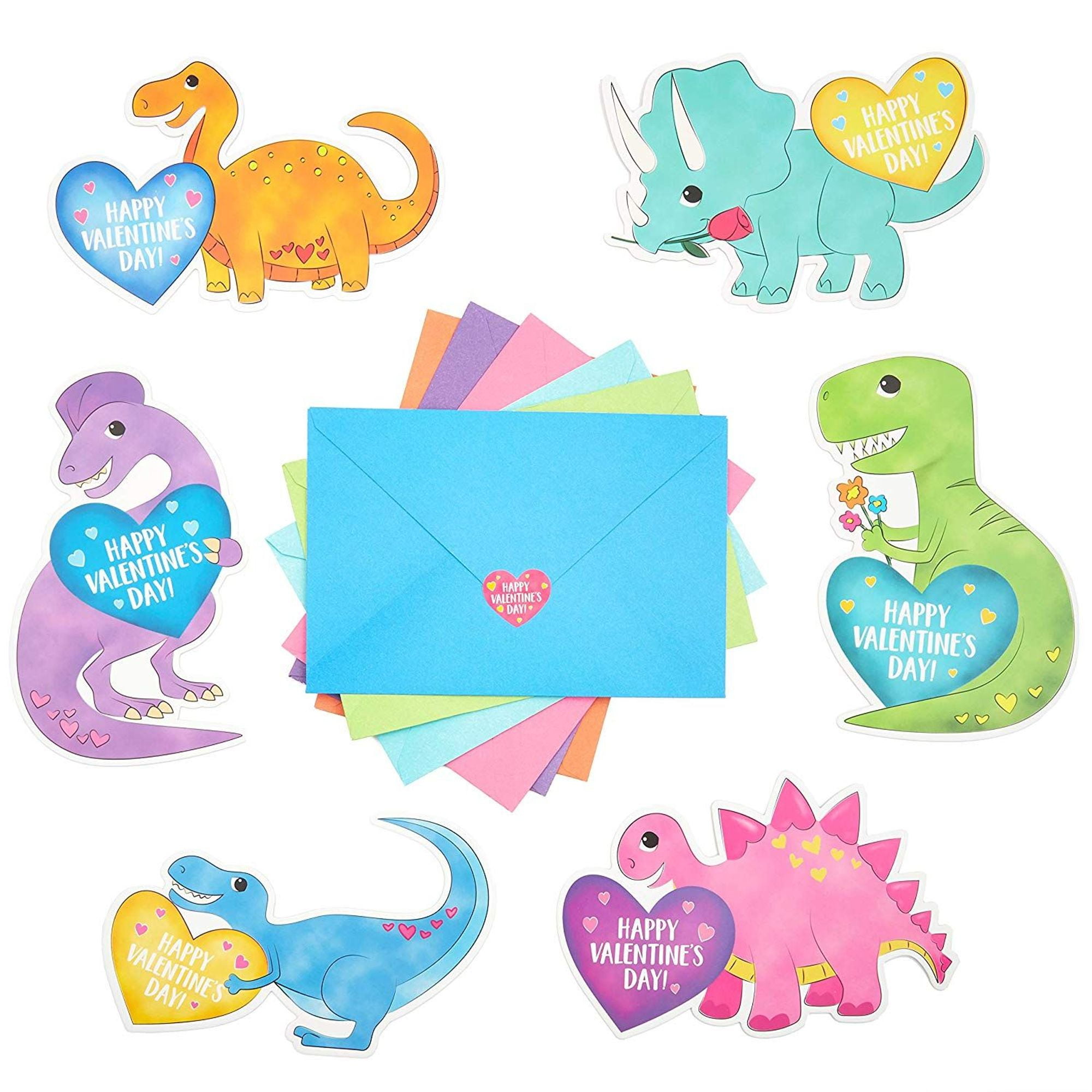 36 Packs Valentine's Day Dinosaur Cards with Stickers and Envelopes for