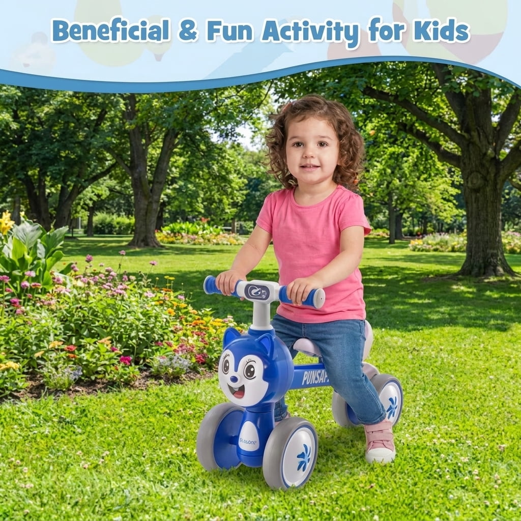 Redsmile Baby Balance Bike, 4 Wheel No Pedal Toddler Balance Bike for 10-36 Months, Lightweight Infant Training Bike, Blue