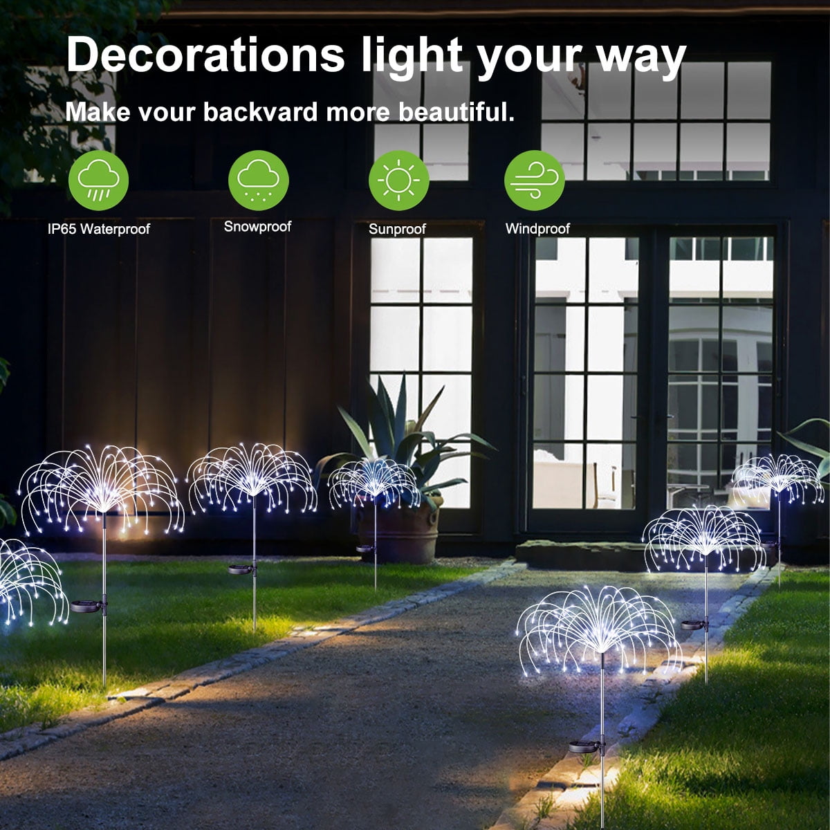 Rirool 6 Pack Solar Firework Lights, 120 LED Outdoor Garden Lights, Waterproof IP65 Pathway Yard Decor, DIY Copper Wire, Auto On/Off, Cool White
