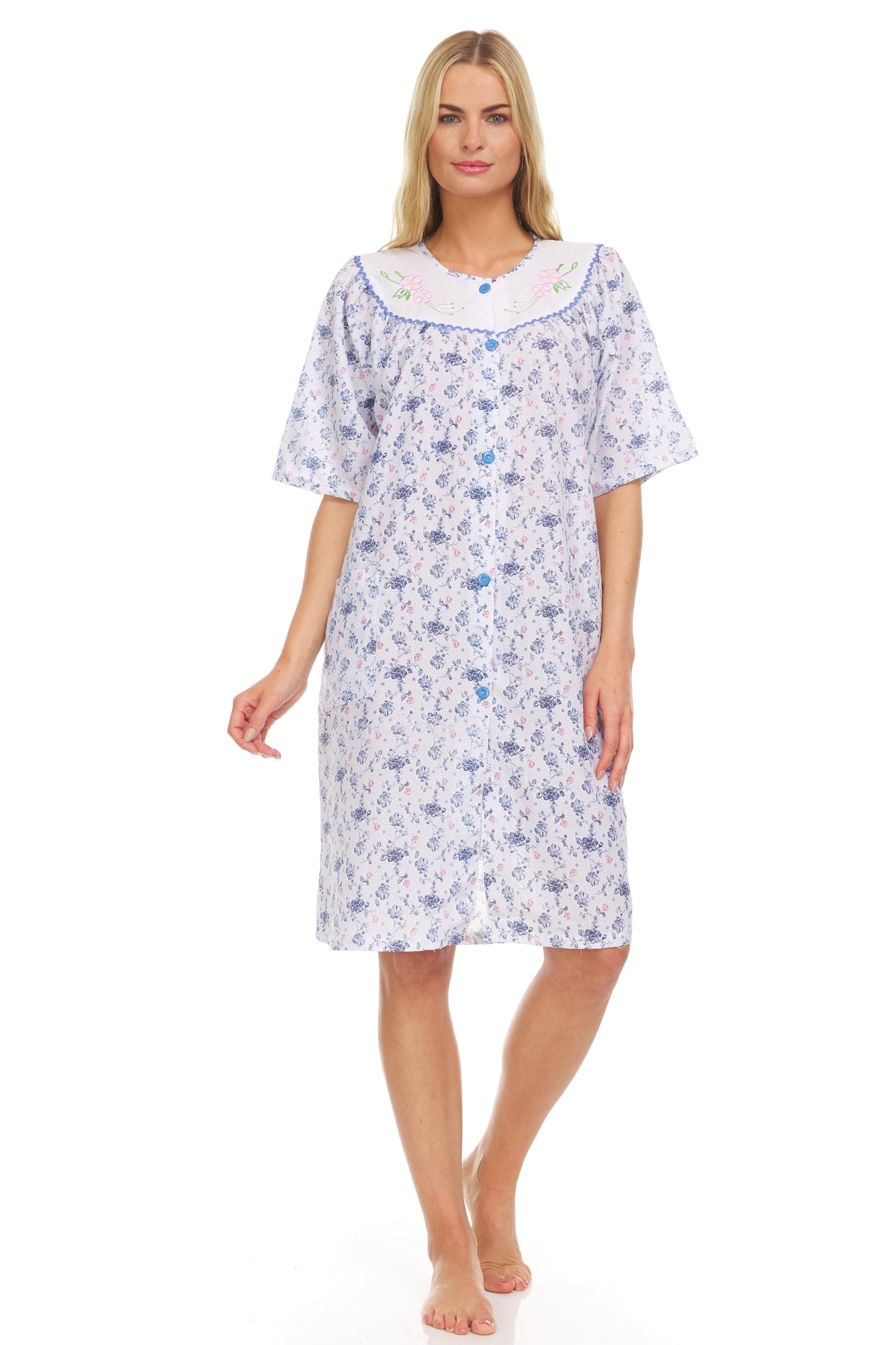 EZI Women's Short Sleeve Cottonrich Buttondown House Dress with