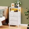 thumbnail image 2 of 4 Drawer Dresser with Led Light and Charging Station, White Night Stand with Storage Shelf and Fabric & PVC Drawer, 33 Inch Bedside Table, Tall Nightstand for Entryway, Bedroom Furniture,White, 2 of 18