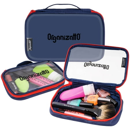 Organizatto Cosmetics Organizer 3-in-1 Set - Three Portable Zipper Cloth Handbags with Clear PVC Opening in Navy Blue - 3 PC