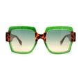 thumbnail image 2 of Womens Oversized Glitter Squared Rectangular Butterfly Plastic Sunglasses Green Tortoise - Green Yellow, 2 of 4
